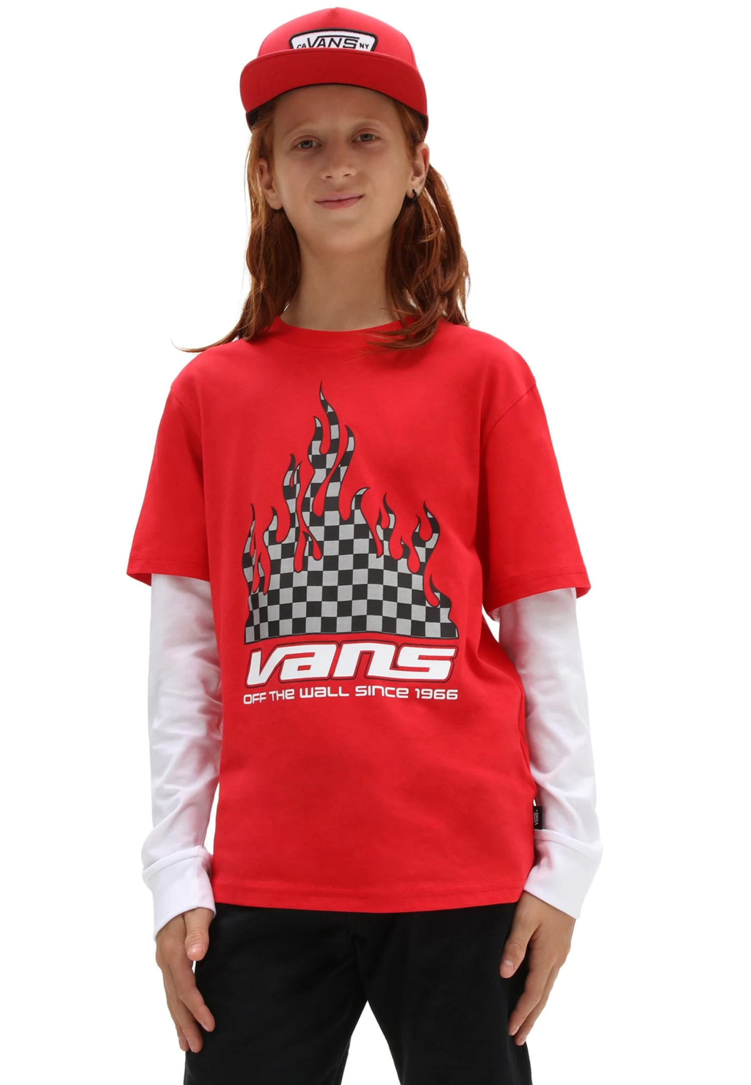 Vans Reflective Checkerboard Flame Twofer - Longsleeve - Medium Red
